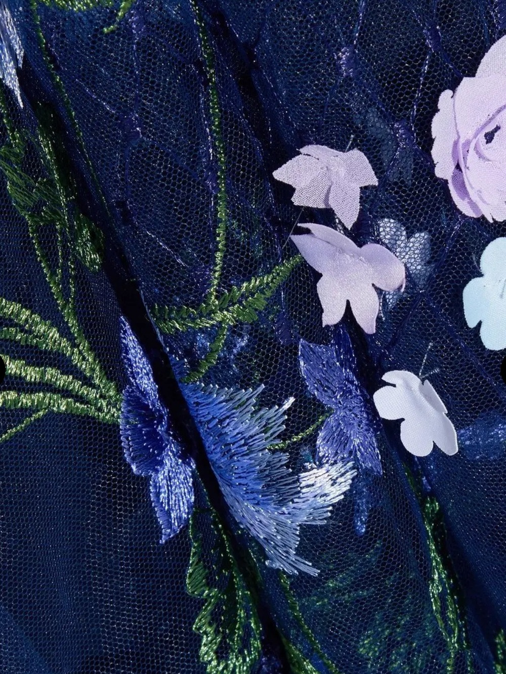 Marchesa Notte Navy Floral Appliqué Embroidered Off Shoulder Tulle Gown Dress 8 - Picture 4 of 9